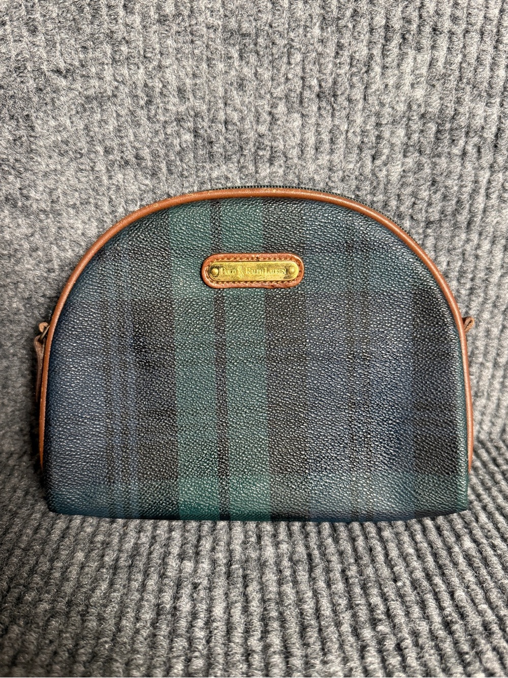Vintage Polo Ralph Lauren Black Watch Plaid Dome Cosmetic Pouch Clutch Bag
